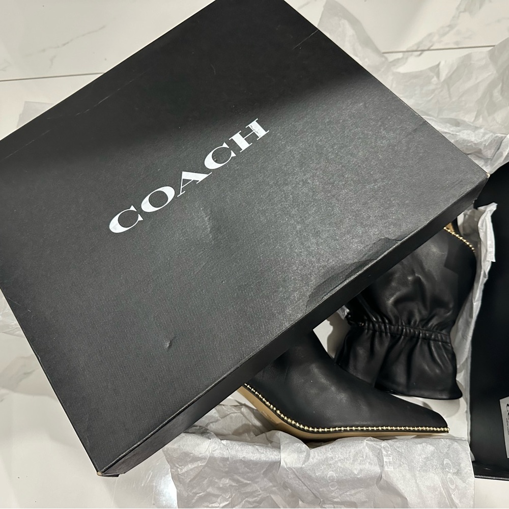 Coach Wynie Cinched Black Leather Stiletto Bootie